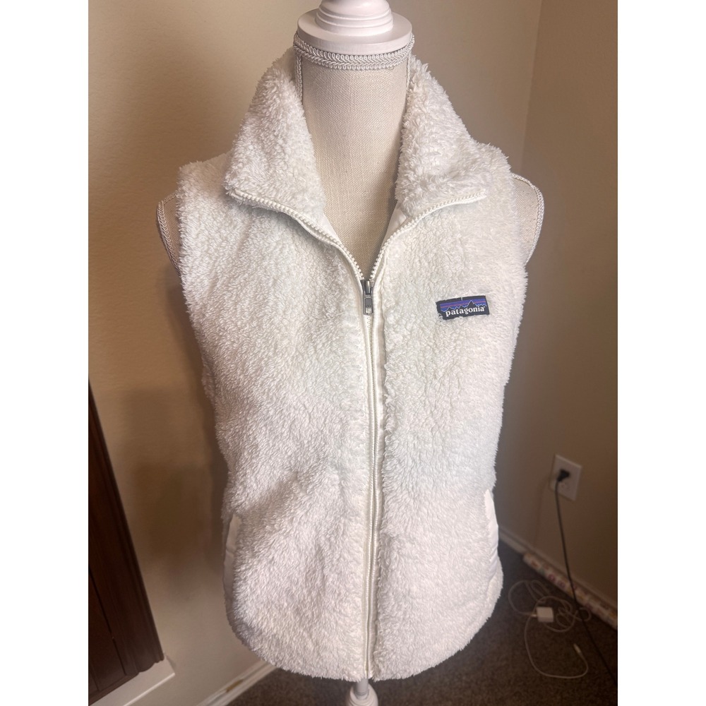 Patagonia Los Gatos Fleece Vest Cream Full Zip Mock Neck Womens Medium deep pile